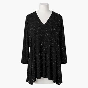 Alembika 4 (US 14) Tunic Top V-neck Splatter 0174 Pockets Black
